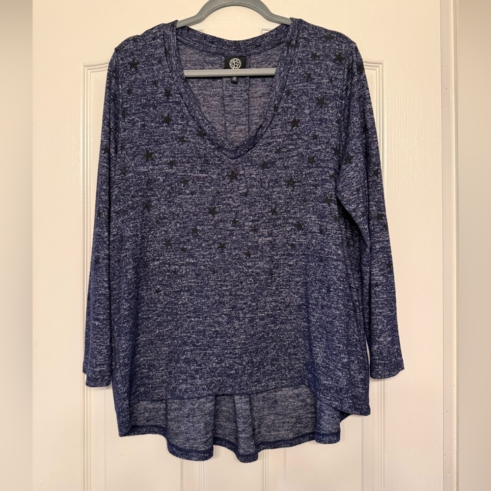 Bobeau Womens Blue Denim Faded Stars Print Long Sleeve Tunic XL